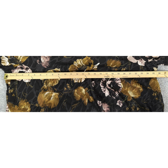 Susan Graver 1X Top Black Gold Floral Chiffon Long Balloon Slv Textured Boho - Picture 7 of 11